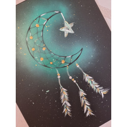 Toile Attrape Rêves Lune - turquoise